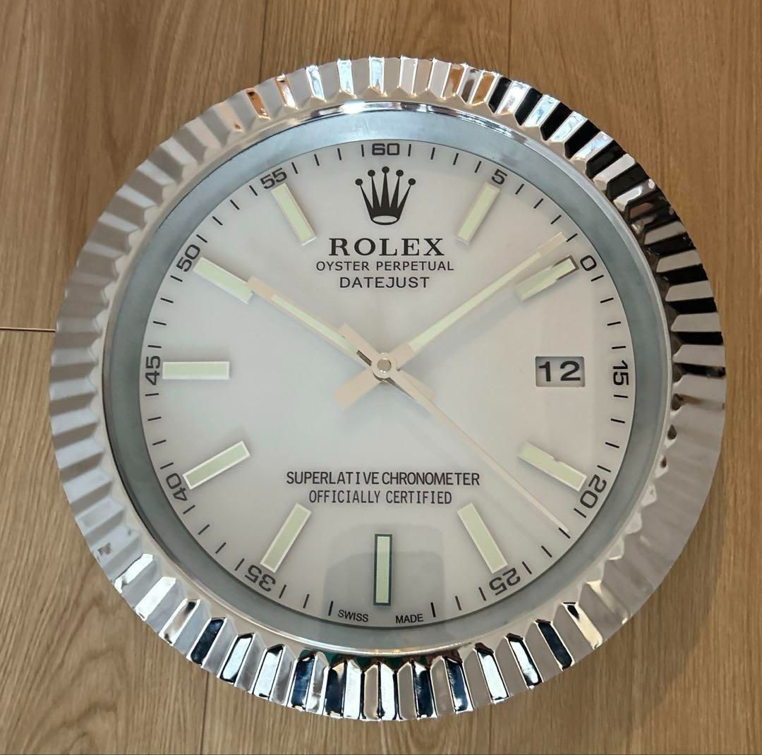 希少　海外販促品 新品 ROLEX デイトジャスト大型掛け時計　シルバー／ブルー 希少 海外販促品 新品 ROLEX デイトジャスト大型掛け時計