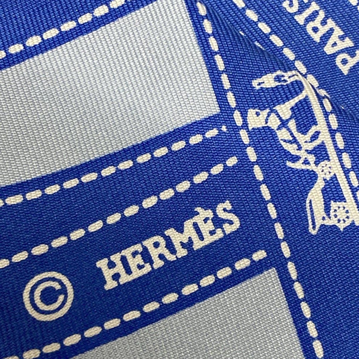 HERMES(エルメス) スカーフ ツイリー ライトブルー×ブルー×白 リボン  