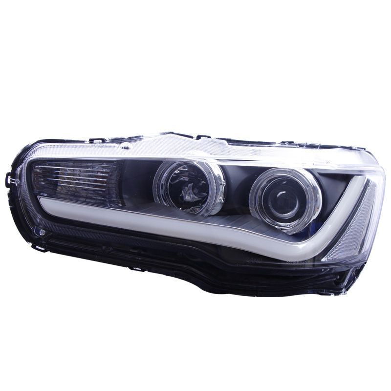 三菱 ランサー 09-16年式用 ヘッドライトアッセンブリー EVO風 LEDエンジェルアイ デイライト プロジェクターレンズ HID