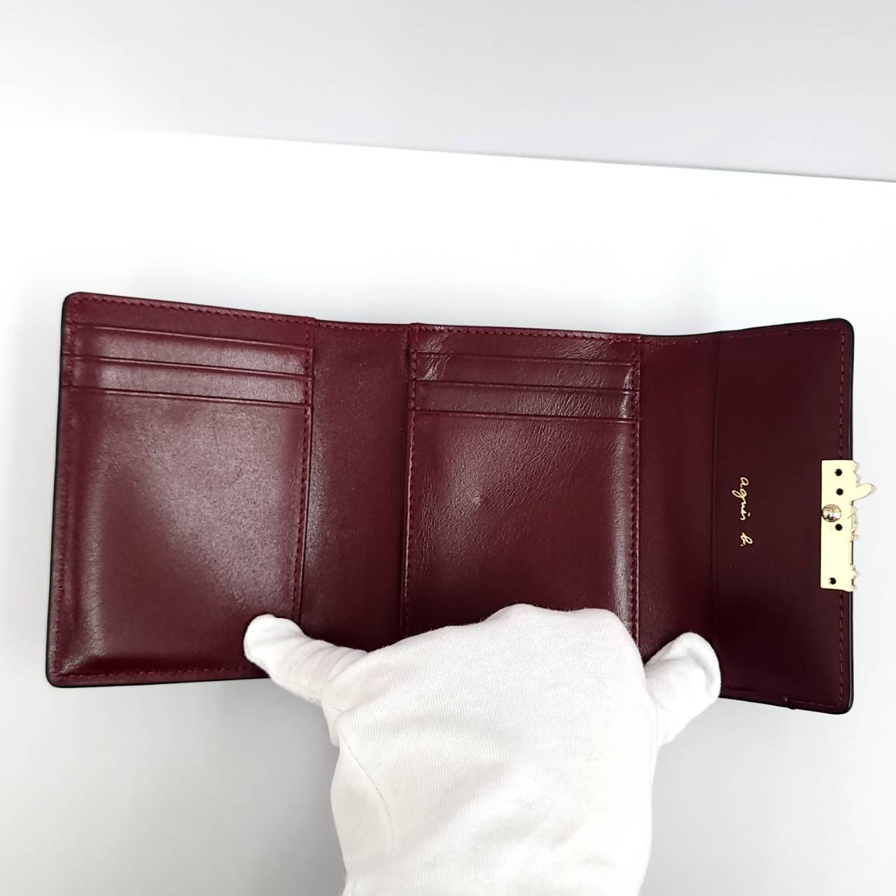 agnes b. アニエスベー エナメル 三つ折り財布 がま口 ロゴ 箱