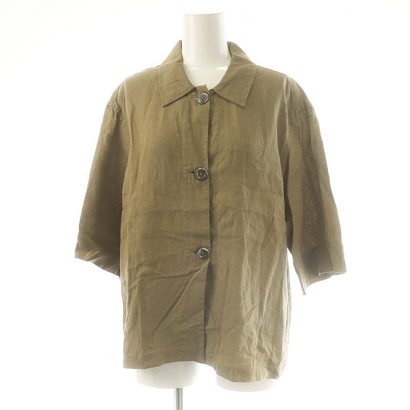 マーガレットハウエル MARGARET HOWELL SHIRTING LINEN シャツ 五分袖 1 カーキ |DF OS
