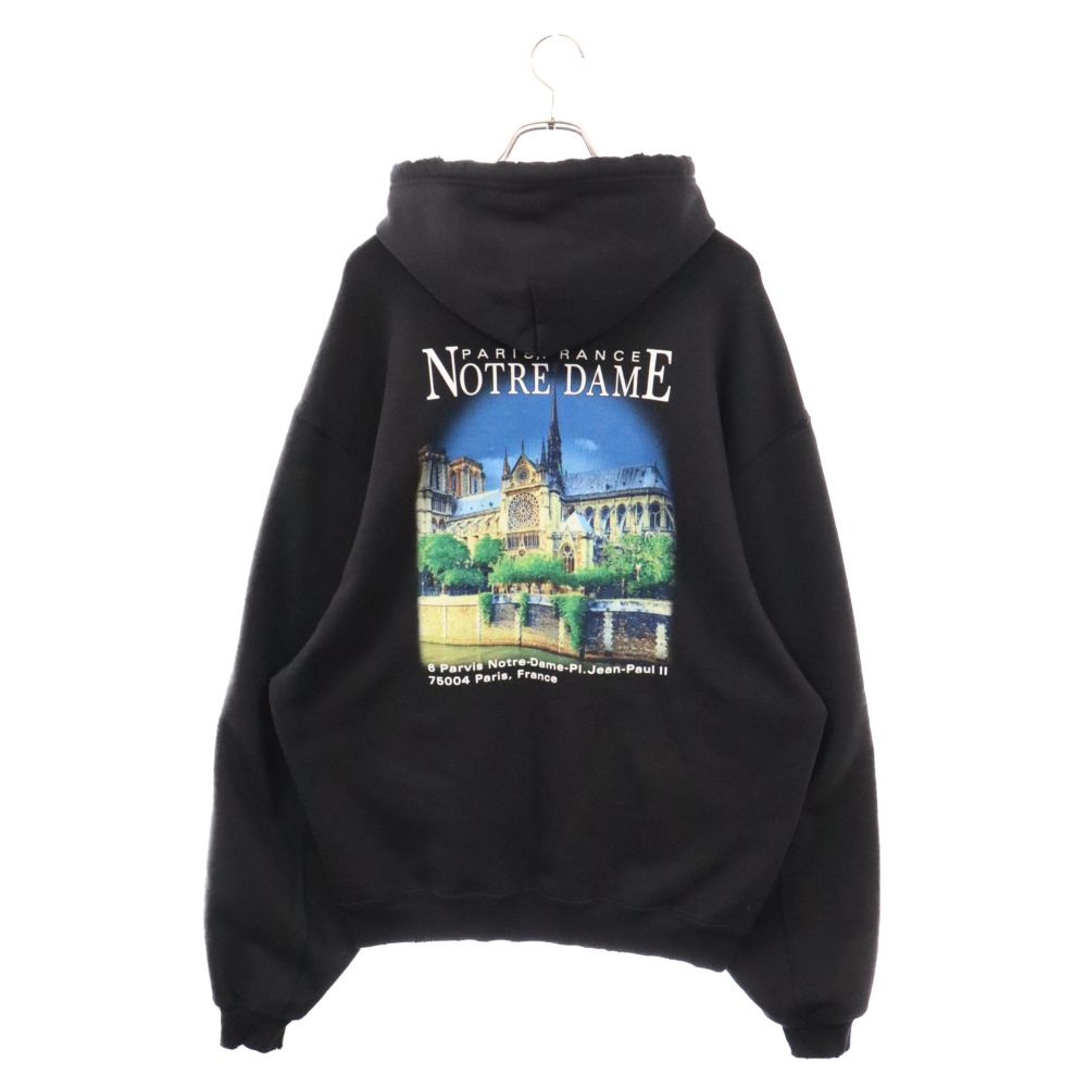 BALENCIAGA (バレンシアガ) 21SS Sacre Coeur Notre Dame HOODIE サクレクール ノートルダム プリント  ダメージ加工 スウェット プルオーバーパーカー ブラック 641529 TJVH9 - メルカリ