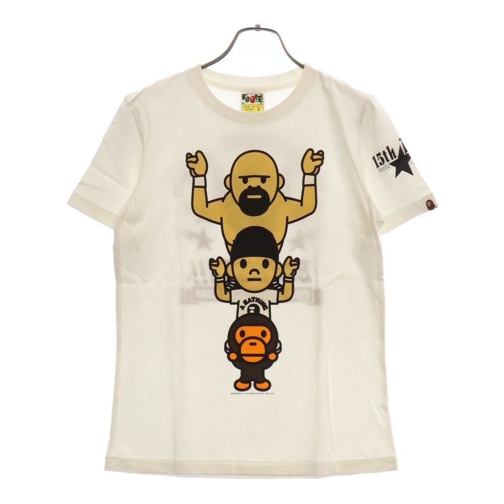 A BATHING APE (アベイシングエイプ) ×全日本プロレス 武藤敬司 フロントプリント クルーネックコットン半袖Tシャツ ホワイト