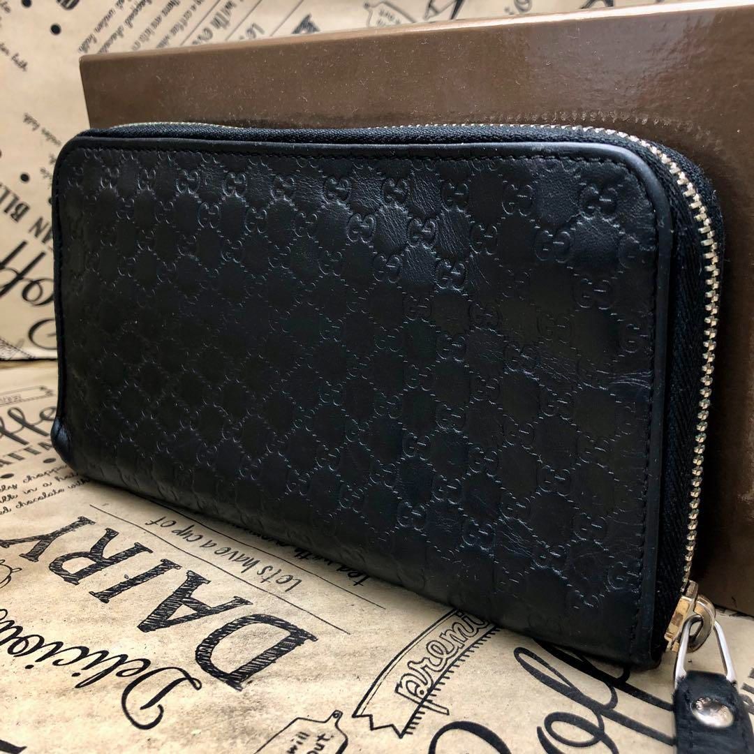 グッチ 長財布 ラウンド シマレザー マイクロGG 黒 SG3369B - メルカリ