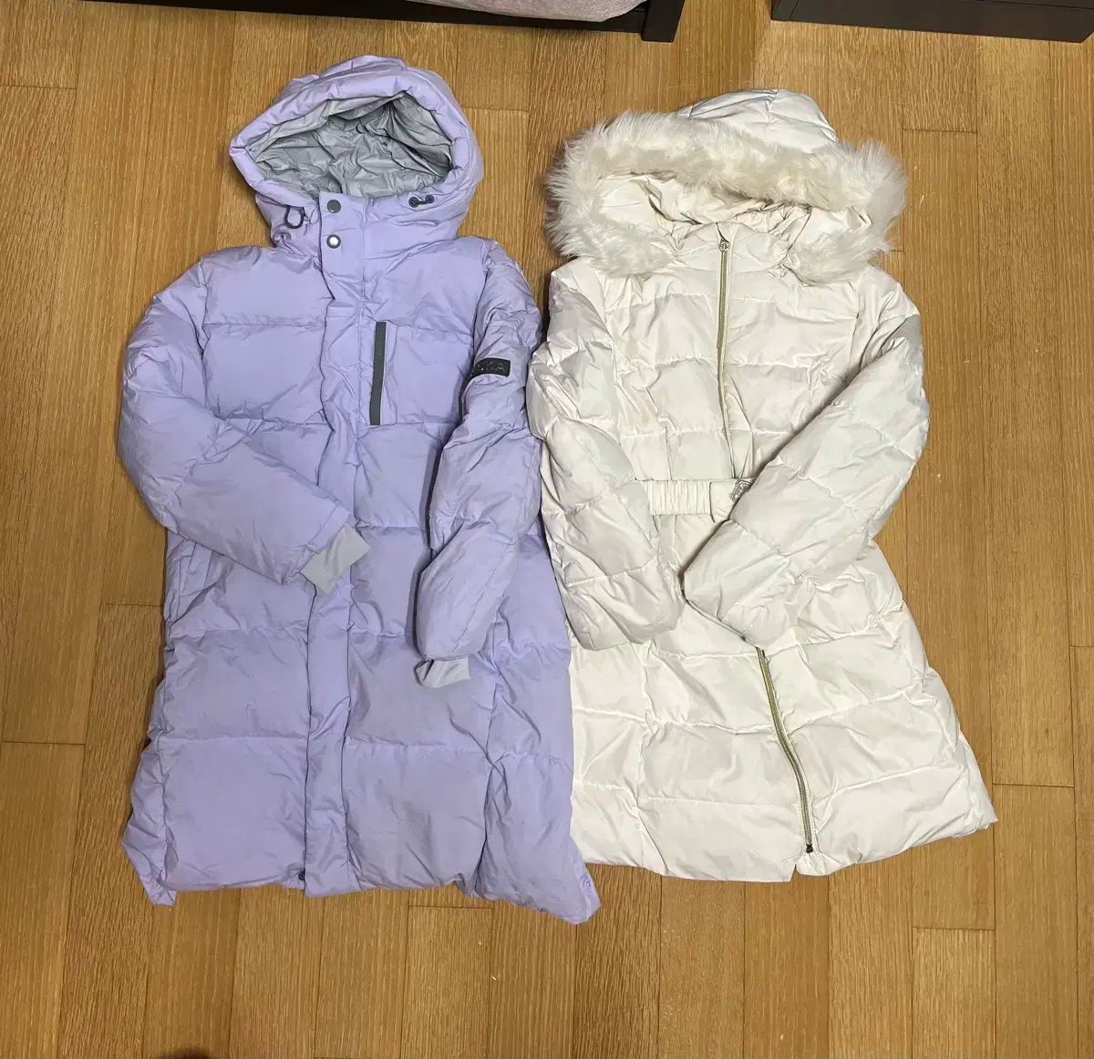 メルカリshop取引では対象外 女の子 130サイズ ロングダウンアウター ライトパープル 白