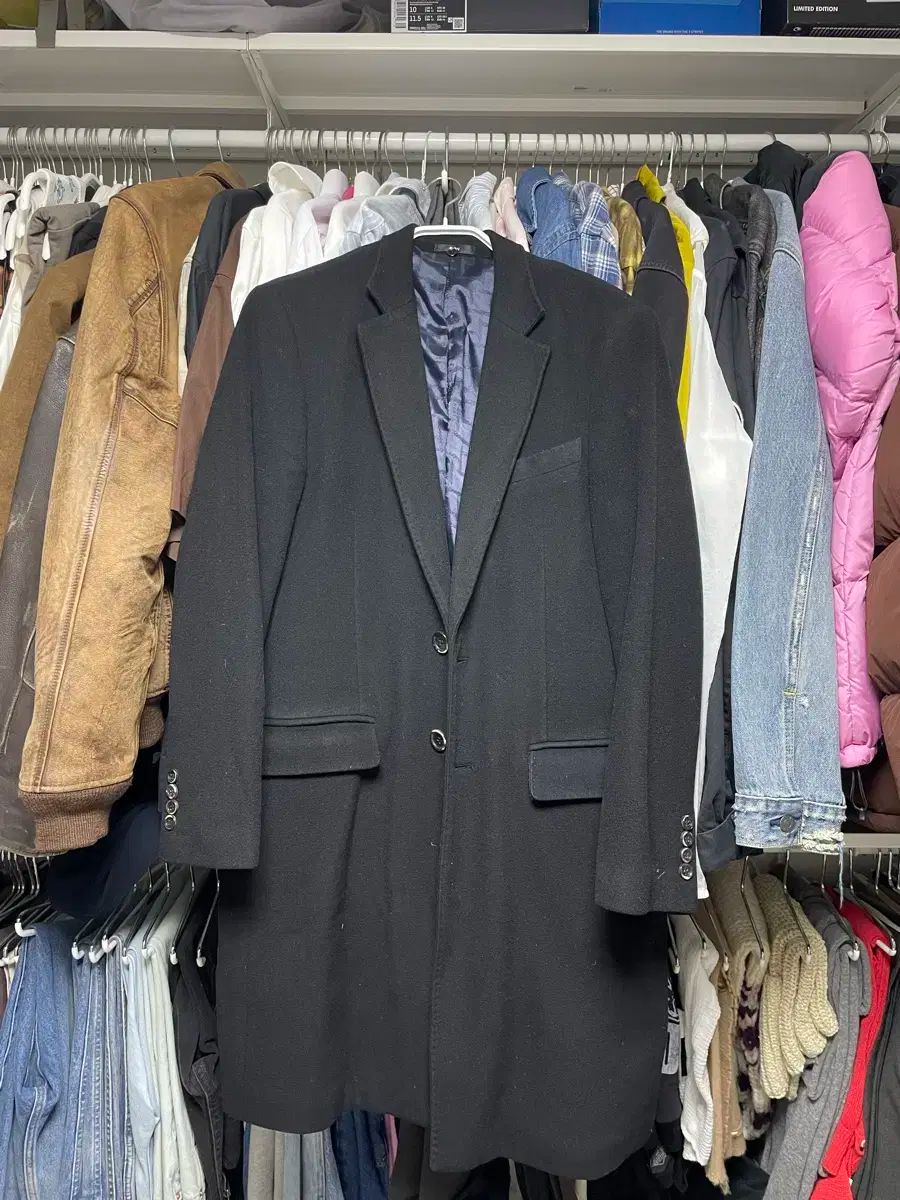 【雷市場（ポンジャン）商品韓国直送】 メンズ シングルコート 黒 ボーン カシミア ウール コート 95