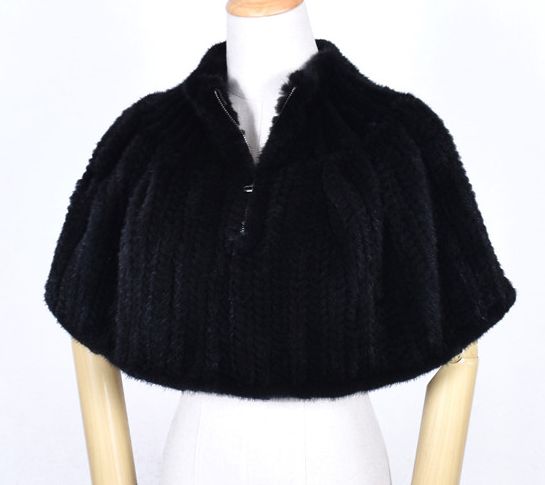上質なミンク編み込みボレロケープポンチョ ミニスカート黒２WAY 毛皮 ファー