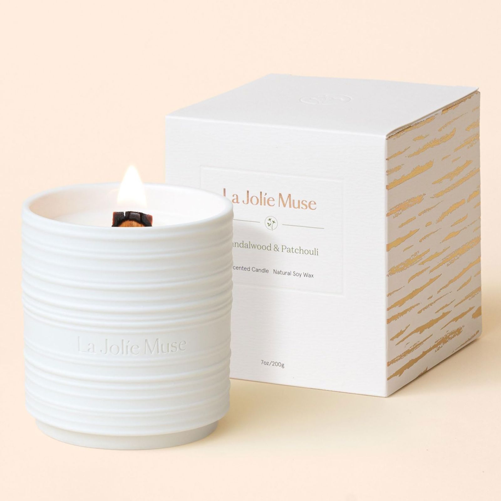 【特価商品】サンダルウッドとパチョリの香り 木芯 アロマキャンドル 天然ソイワックス 陶器缶 MUSE 220g JOLIE 燃焼時間50時間 女性向け LA ギフト