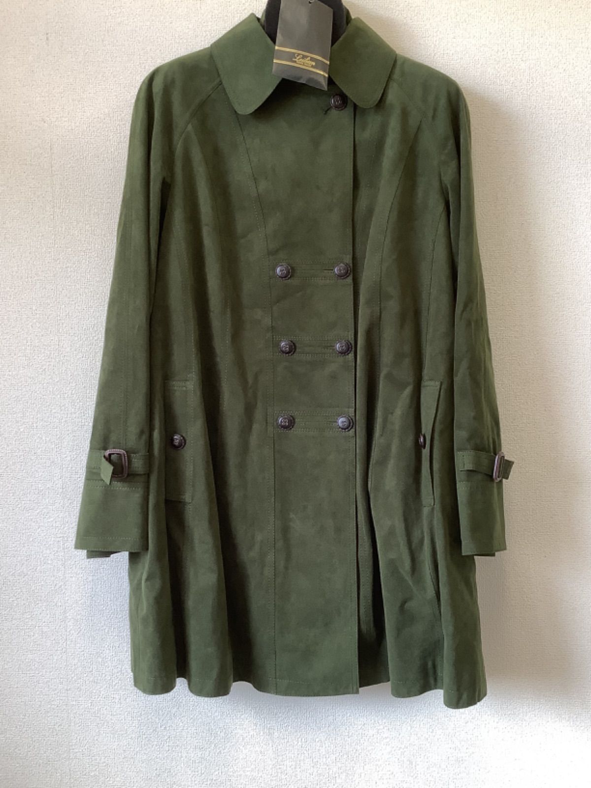 N115 新品 アウトレット品 Leilian レリアン ダブル コート トレンチ カーキ 深緑 グリーン +13号