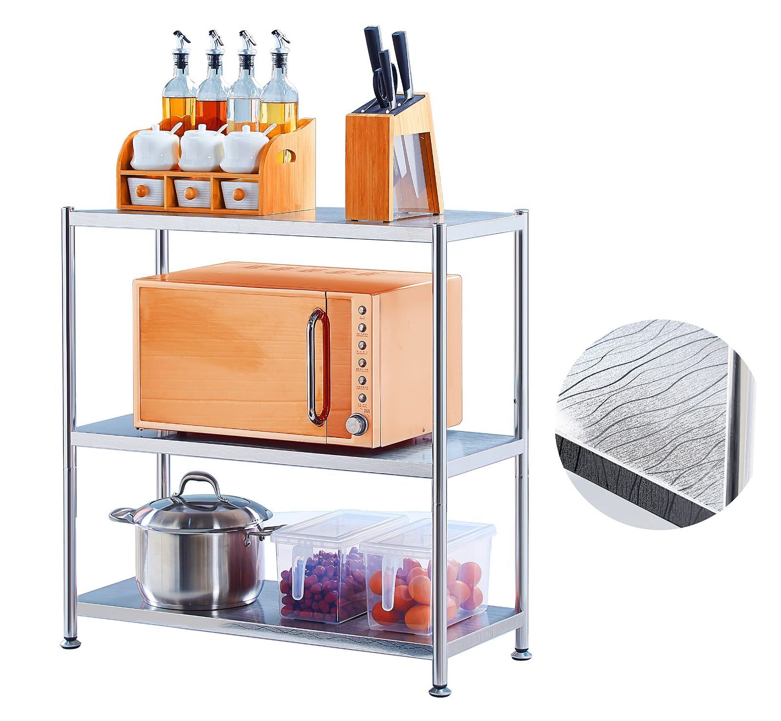 数量 60幅 3段 キッチン 寝室 浴室に ブライトシルバー 丈夫で耐久性がある 水紋プリントラミネート ラック 棚 キッチンラック アジャスタブルメタルラック ステンレスラック スチールラック susunnus