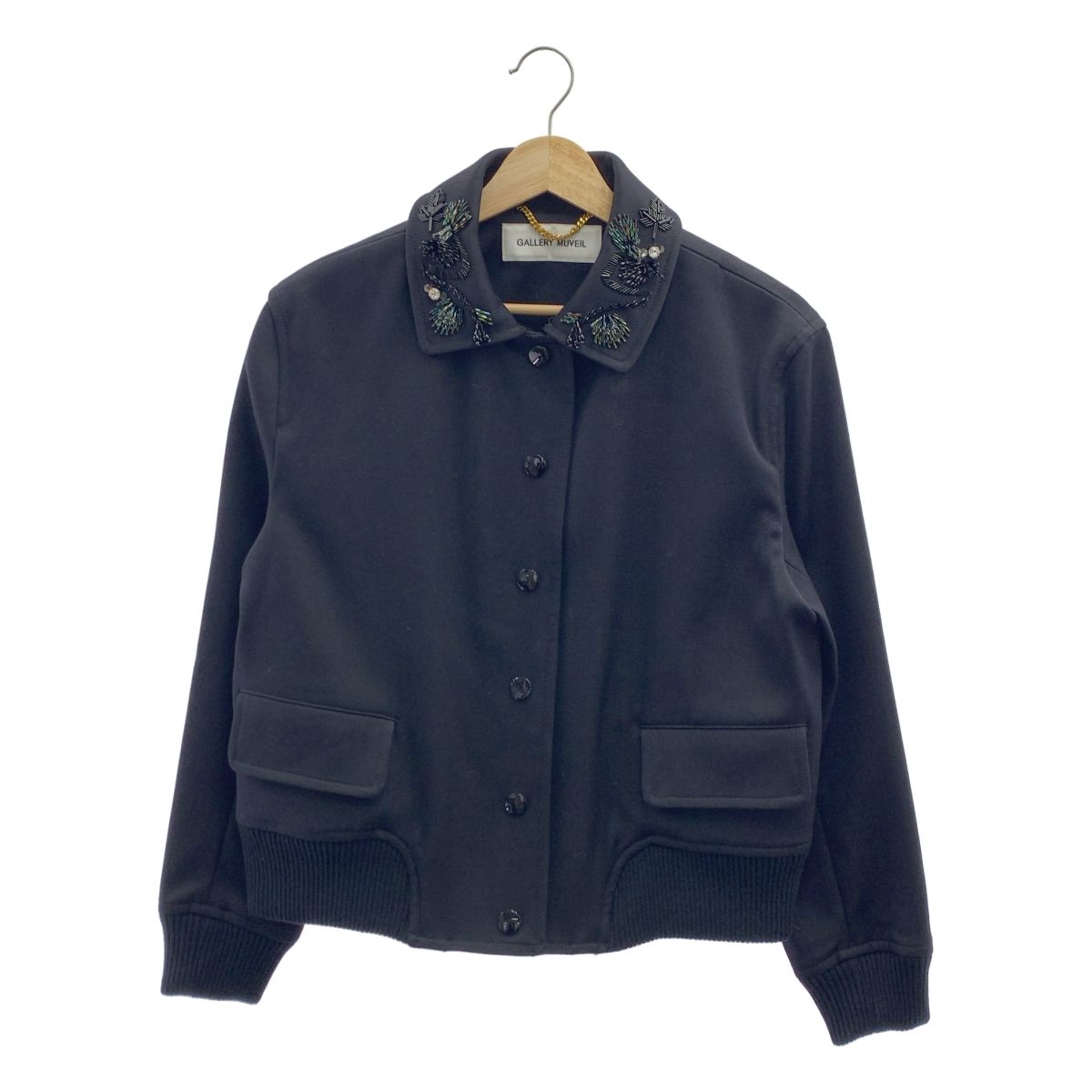 MUVEIL | ミュベール | GALLERY | ビーズ装飾 ブルゾン ジャケット | 38 | ネイビー | レディース