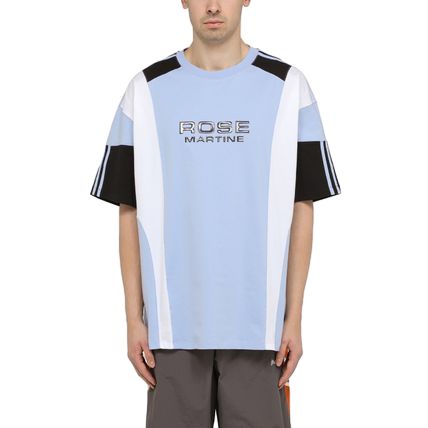 MARTINE ROSE BLUE/WHITE/BLACK COTTON T-SHIRT WITH LOGO