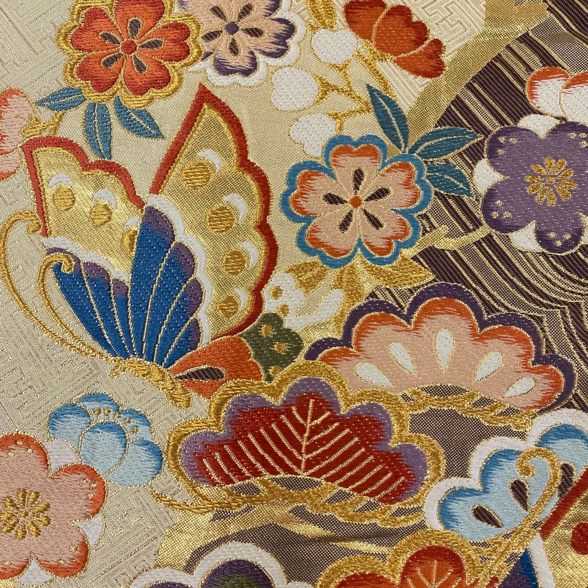 振袖 身丈167.5cm 裄丈68cm L 袷 袋帯フルセット 菊 鶴 金糸
