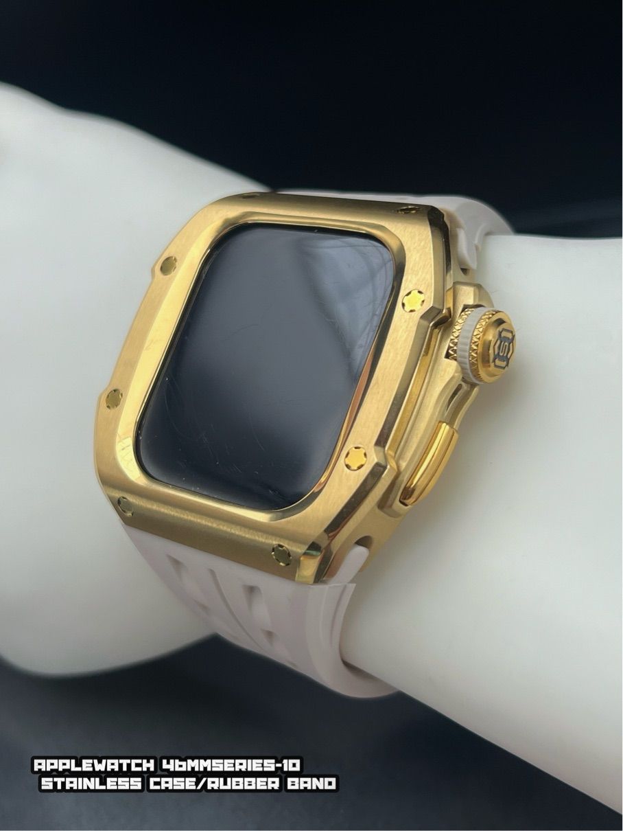 アップルウォッチ ゴールド ステンレス ケース サンドホワイトラバーベルト