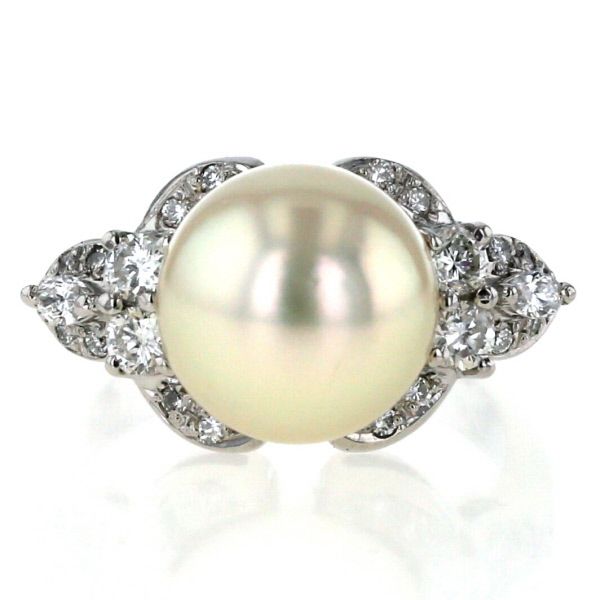 Pt900 プラチナ リング 真珠 10.3mm ダイヤモンド 0.47ct 取り巻き 