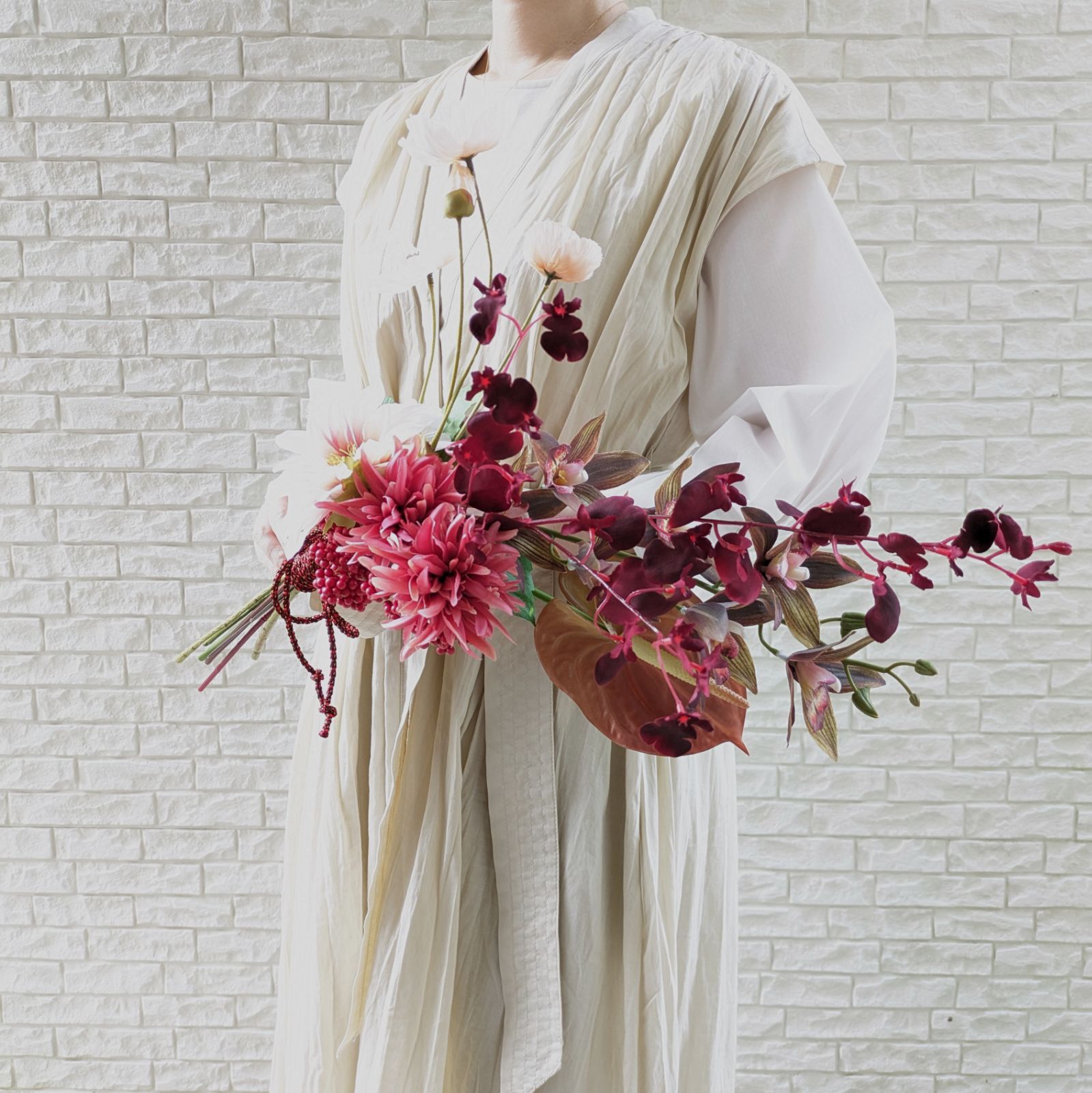 ヘッドピース付き和装ブーケ　ブライダルブーケ　アーティフィシャル ヘッドピース付き和装ブーケ ブライダルブーケ アーティフィシャル