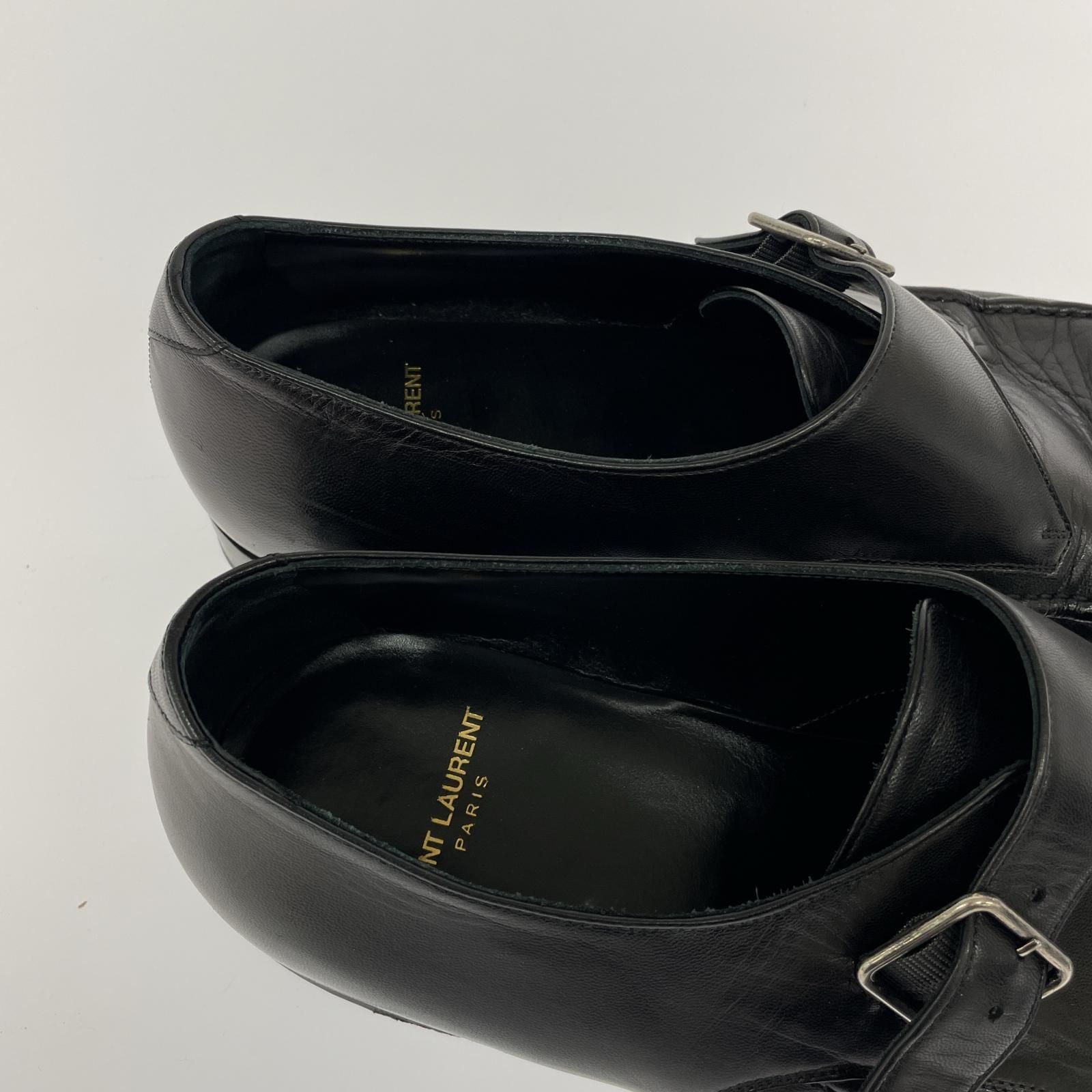 SAINT LAURENT PARIS モンクストラップレザーシューズ 42 ブラック 