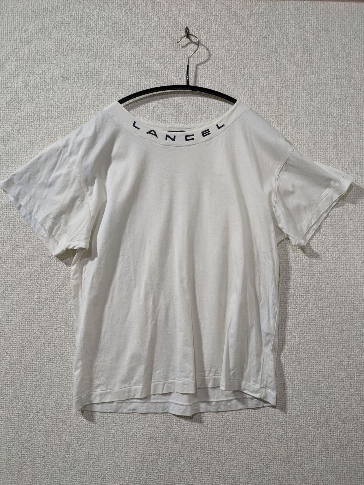 LANCEL レディース ロゴプリント 半袖Tシャツ Mサイズ ホワイト コットン100%