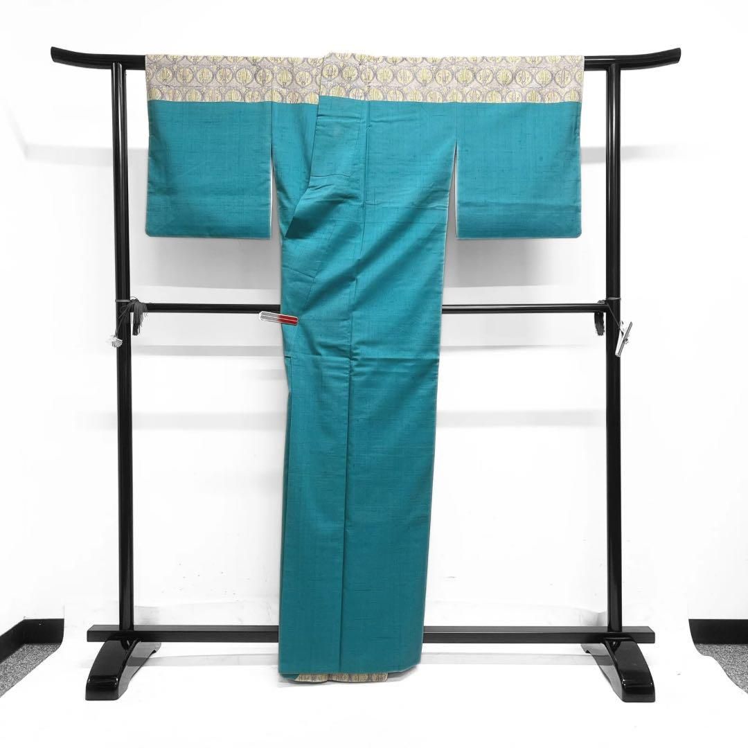 作家もの 紬 配送 付け下げ 抽象模様 ナイルブルー 紋無し 着物 063a d