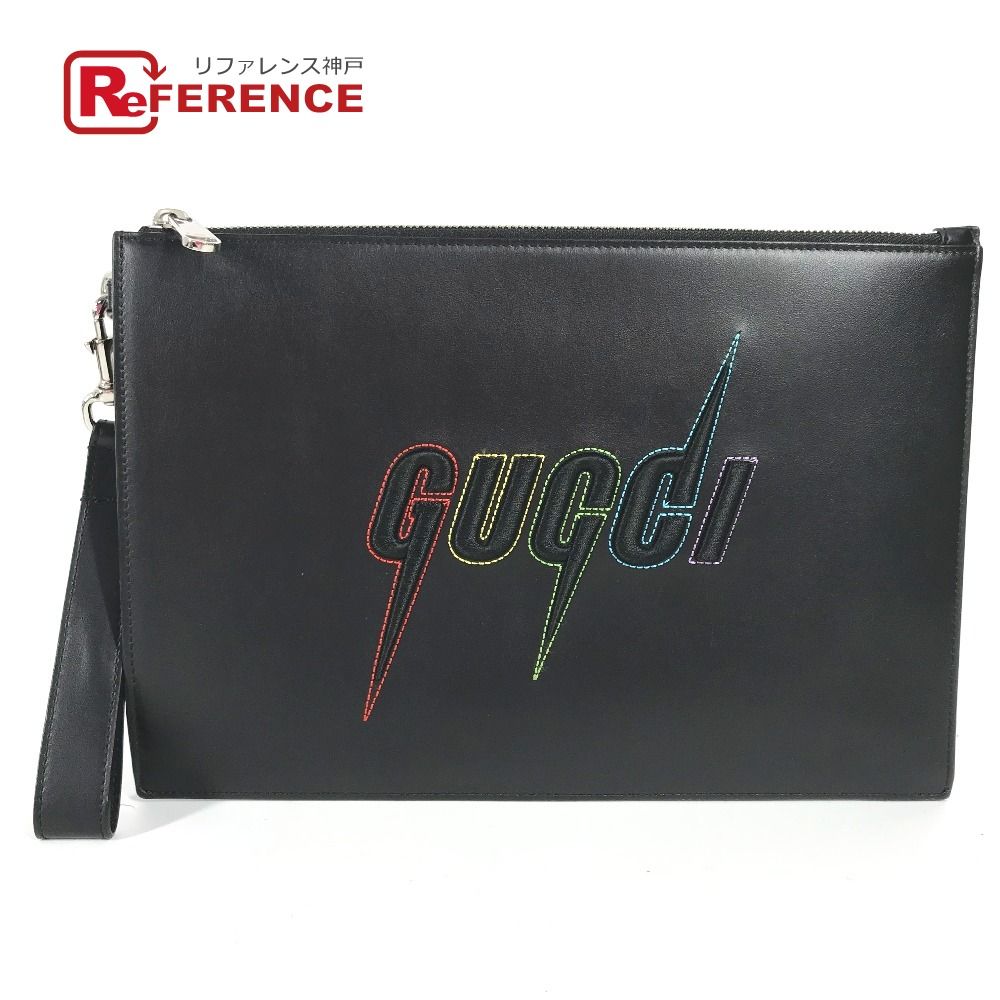 GUCCI グッチ クラッチバッグ ブレードエンブロイダリー ロゴ 597678 レザー ブラック