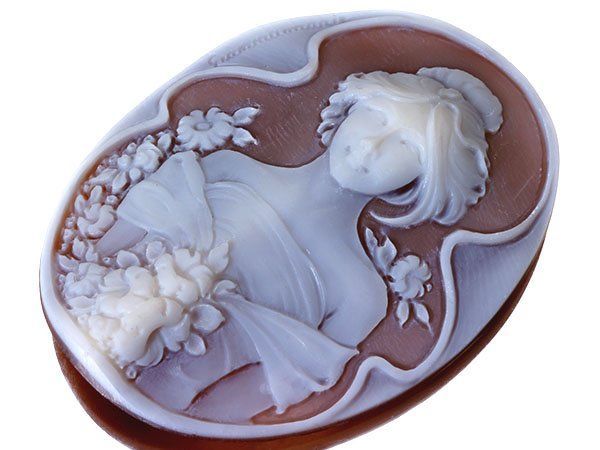 ジュエリー ディルーカ社 作家サイン有り 華やかな貴婦人と花の彫刻 シェルカメオルース 60.7ｍｍ×45.2ｍｍ w5801m 送料無料