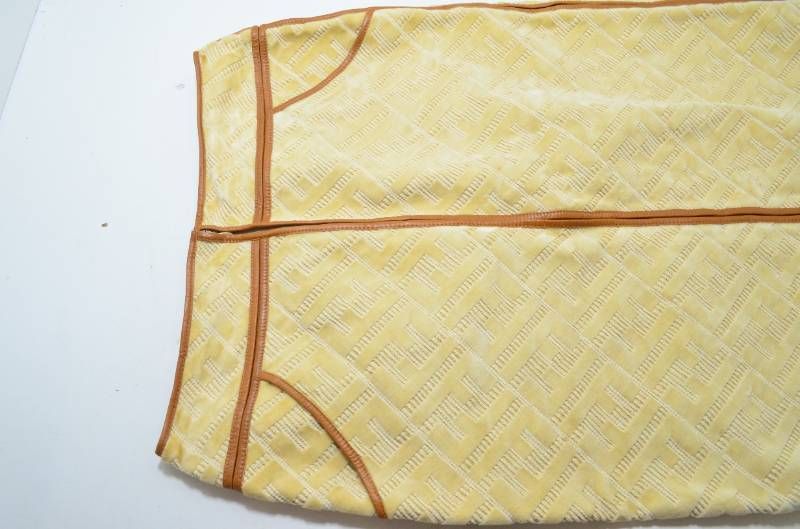 フェンディ FENDI スカート 42 ベージュ Fロゴ ジャカード コットン×レザー イタリア製