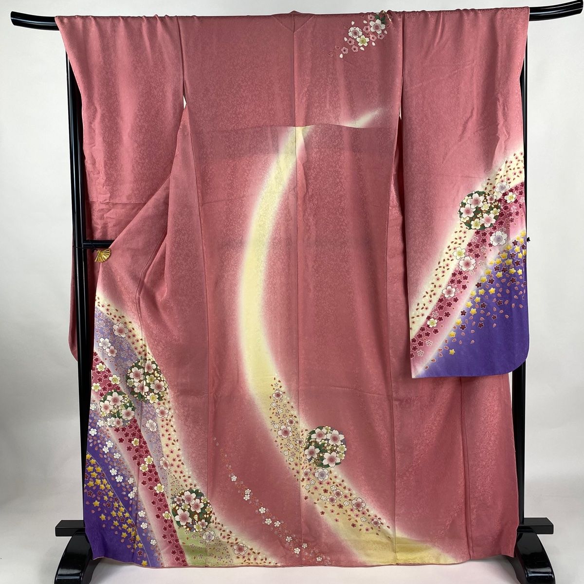 振袖 身丈168cm 裄丈70cm L 袷 花丸文 桜 金通し 金彩 ピンク 正絹