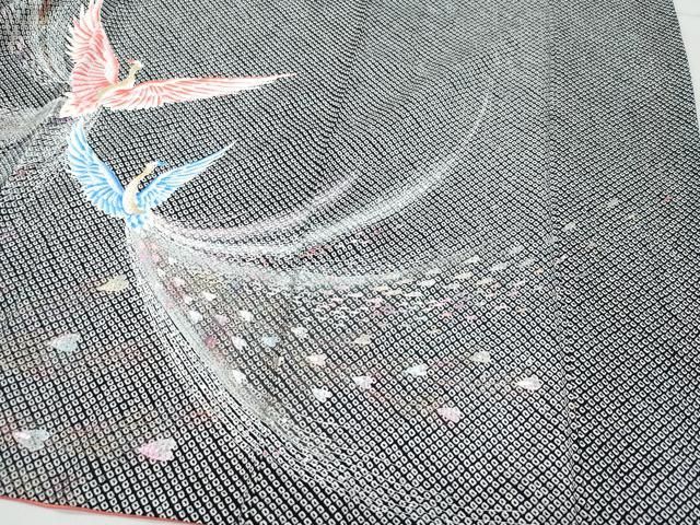 平和屋着物○豪華振袖 総絞り 孔雀文 黒地 金銀彩 正絹 逸品  