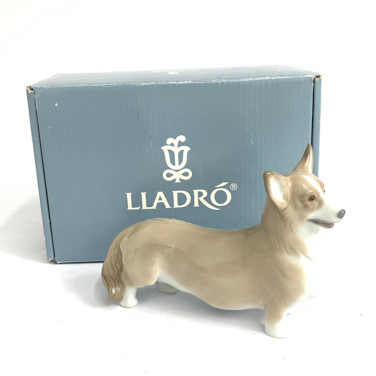 【美品・箱付き】リヤドロ／ウェルシュ コーギー フィギュリン 置物 美品・箱付き】リヤドロ／ウェルシュ コーギー フィギュリン