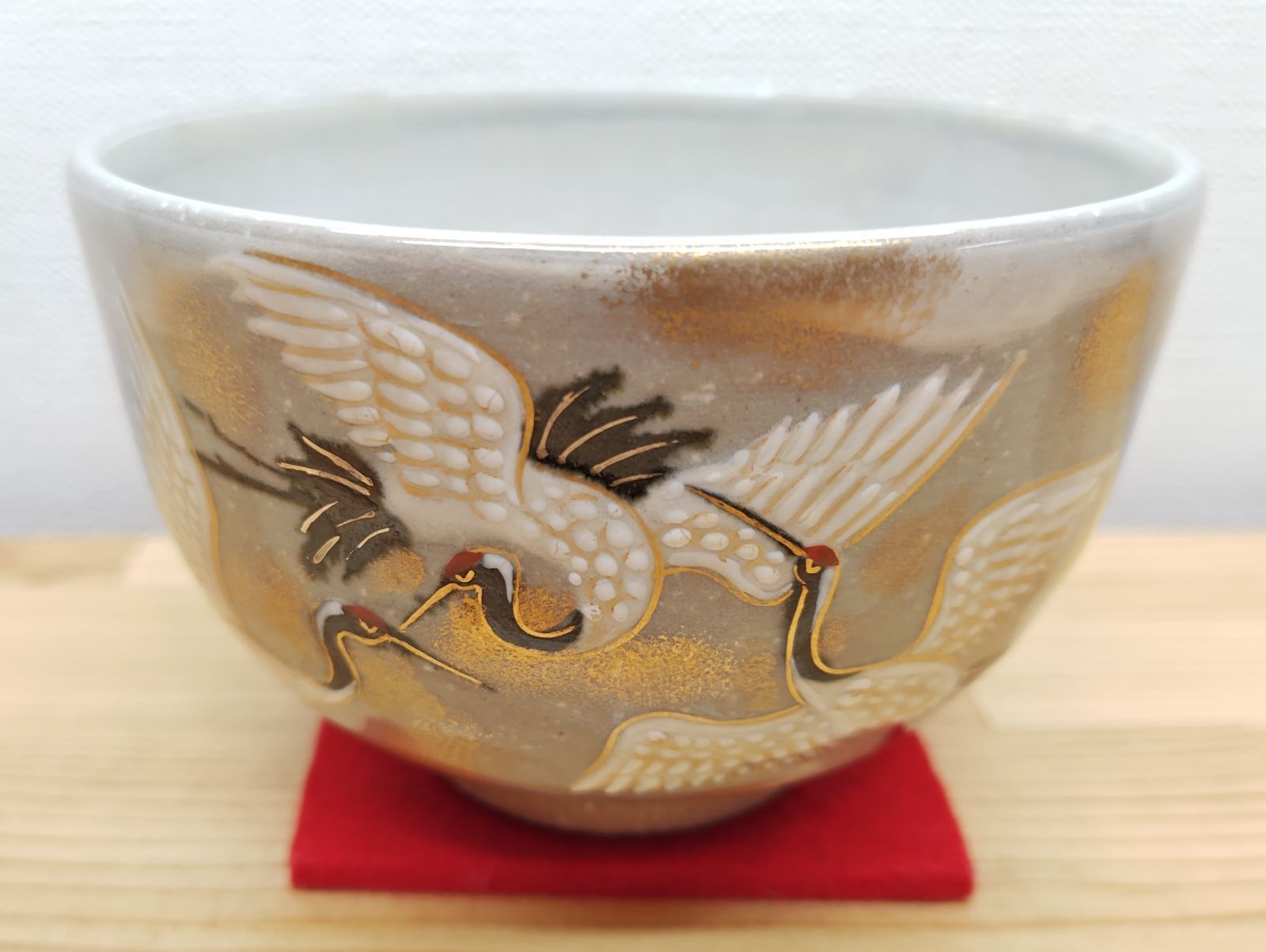 逢絢亭 茶道具 茶碗 京焼 粉引 舞鶴の図 寺尾陶象 共箱入り