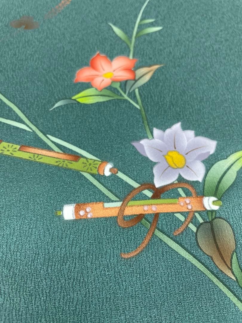 付け下げ 紋意匠 ストレートグリーン色 正絹 反物 - メルカリ