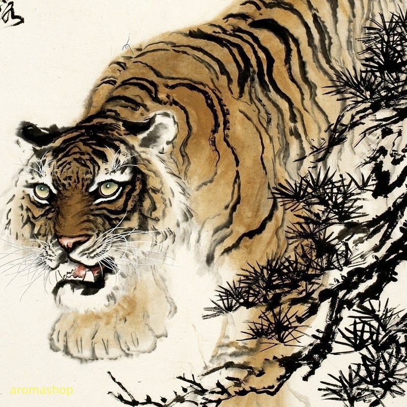 中国水墨画 トラ 虎 下山虎 中国美術 表装なし 画仙紙 画芯 玄関