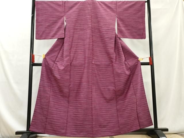 平和屋着物○紅花紬 米沢 横段文 正絹 逸品 AAAX8080cs