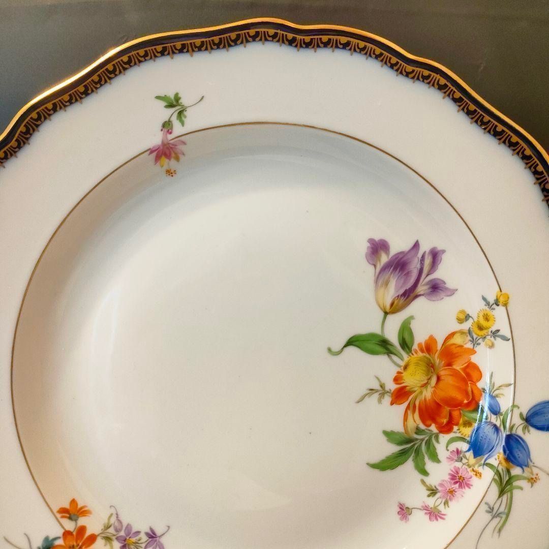 Meissen マイセン Ａカンテ コバルト 金彩フラワーブーケ 大皿