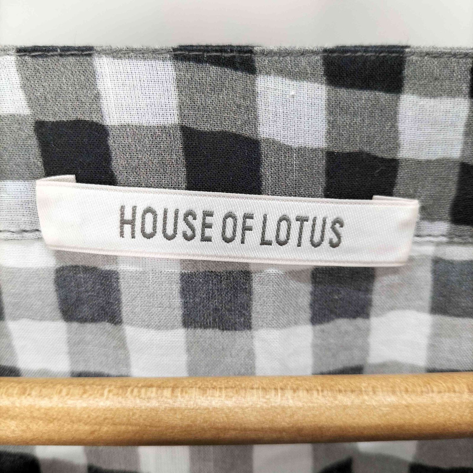 美品 ハウスオブロータス スクエアーネック サイドギャザー チェック ワンピース ギンガムチェックギャザーワンピース ｜ハウス オブ ロータス