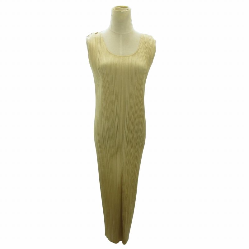 プリーツプリーズ PLEATS PLEASE イッセイミヤケ ISSEY MIYAKE プリーツ ロングワンピース ノースリーブ アイボリー系 GY09 0503