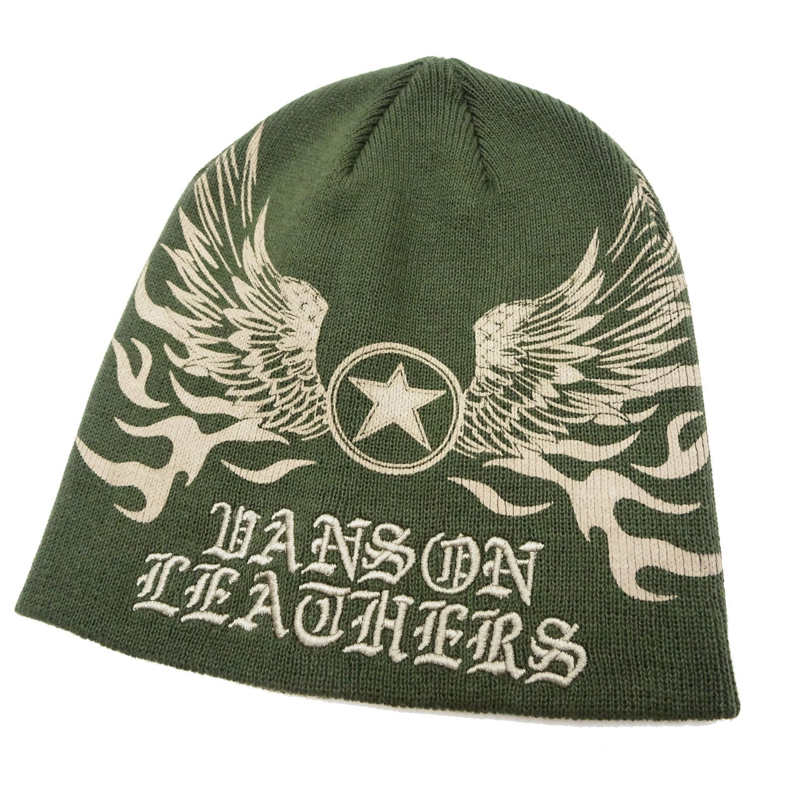 バンソン ワッチキャップ VANSON コットン ニット帽 ビーニー フライングスター ロゴ刺繍 NVCP-2408 オリーブ 