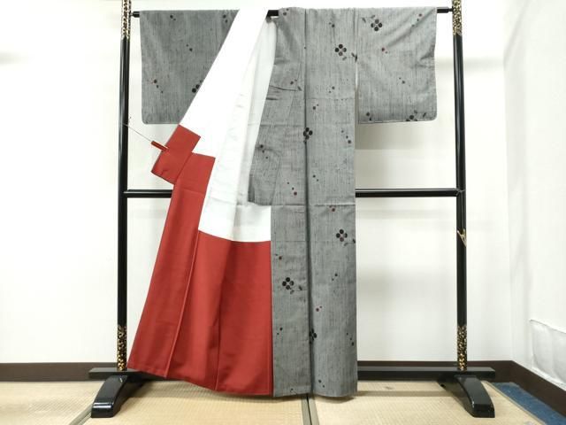 平和屋着物●上質な紬　矢羽文　正絹　逸品　CAAZ3458yc 平和屋着物▽上質な紬 枝花文 正絹 逸品 CAAU1907yc