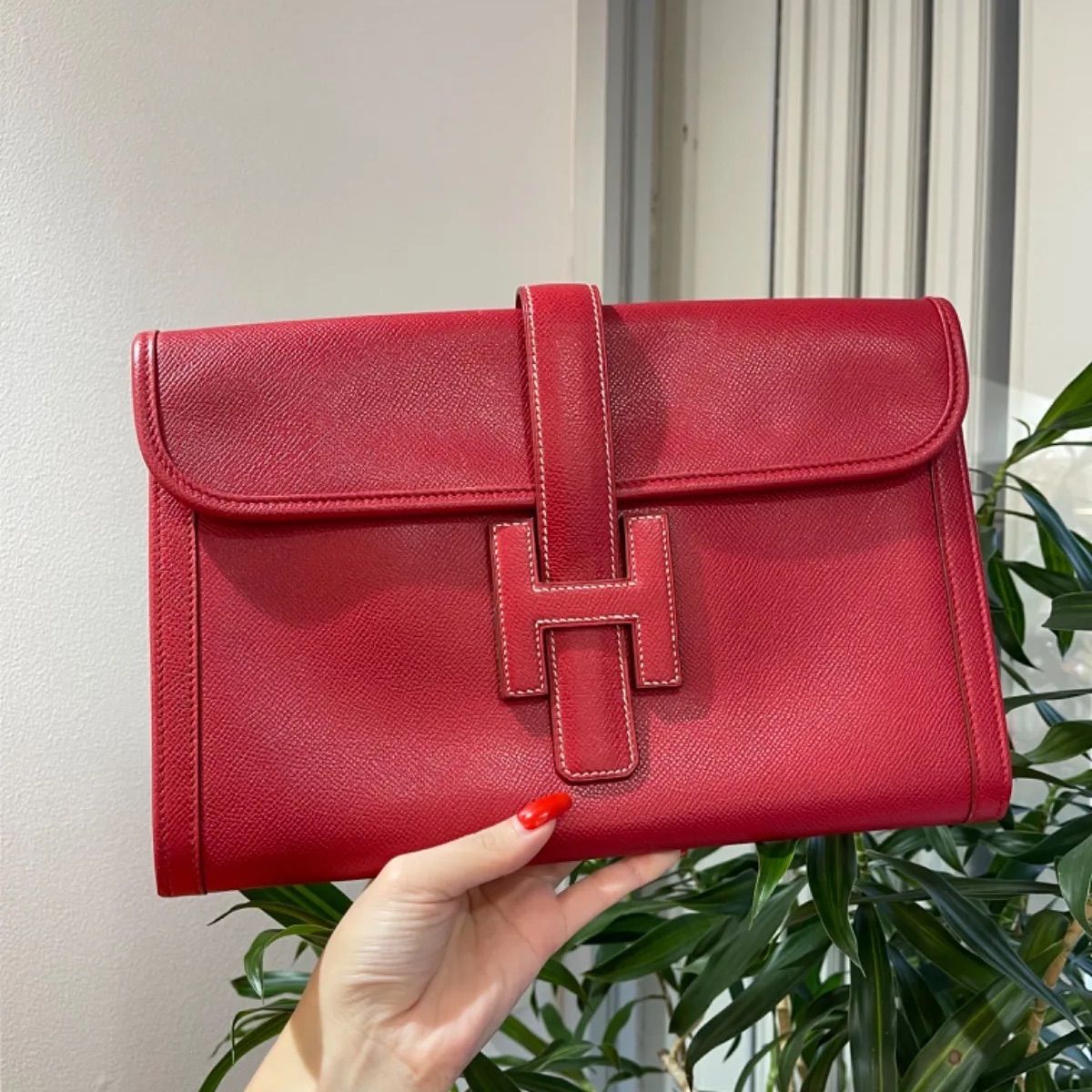 美品】エルメス ポシェット ジジェ ルージュヴィフ クシュベル ... 美 