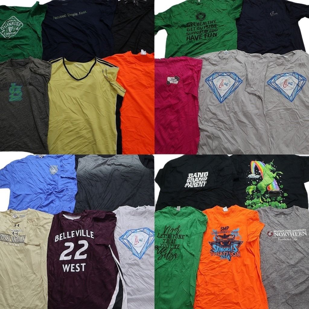 古着卸 まとめ売り カラーmix プリント 半袖Tシャツ 21枚セット (メンズ 2XL )ワンポイント アンダーアーマー ビッグサイズ MT3714