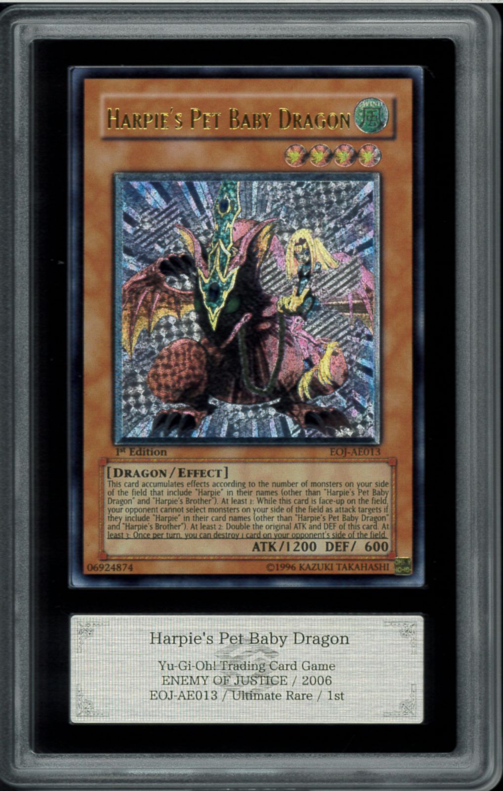 ARS9　HARPIE'S PET BABY DRAGON　ハーピィズペット仔竜　EOJ-AE013　旧アジア　アルティメットレア　レリーフ　遊戯王　Y002202