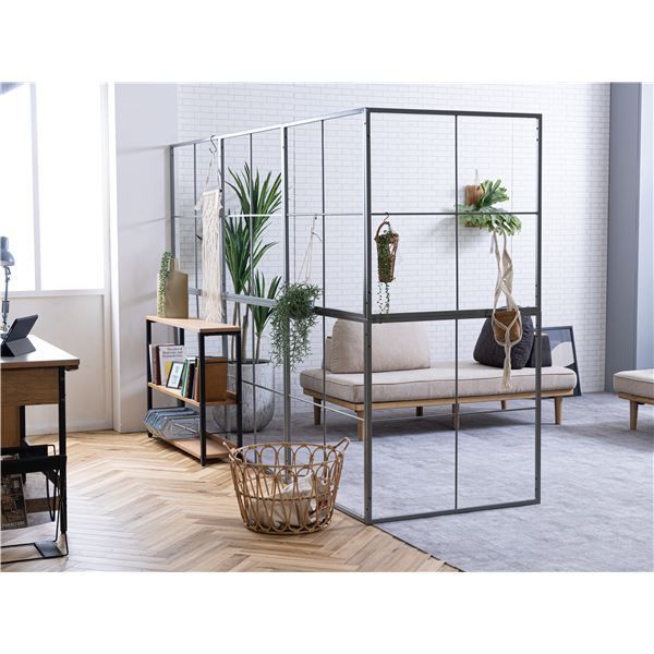 パーテーション 間仕切り 幅90cm グレー アイアンフレーム 小物掛け インテリア家具 ホーキンソン 組立品【代引不可】