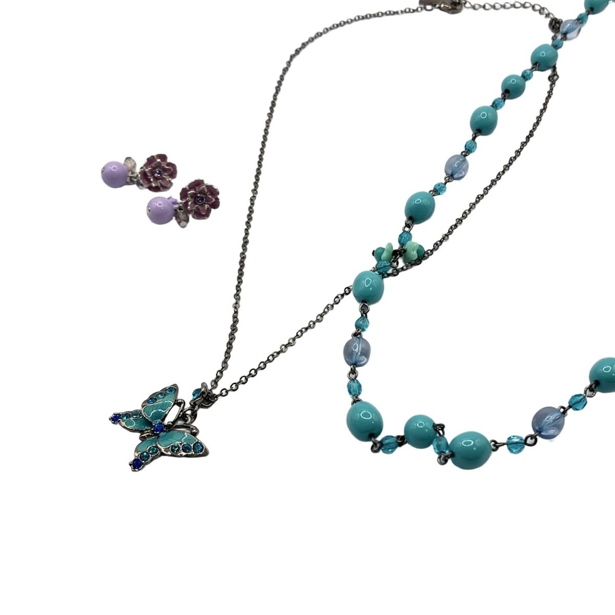 ANNA SUI アナスイ アクセサリー - シルバー×ブルー×クリアブルー ネックレス×２点|バタフライ 蝶