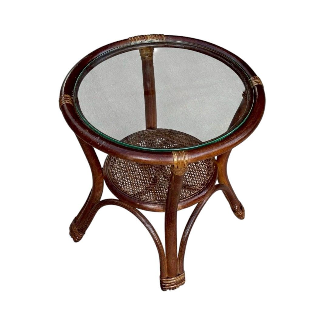 藤家具 ガラス天板テーブル 昭和レトロ 天然素材 ガラス天板 籐