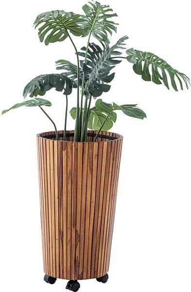 天然木 チーク のキャスター付き鉢カバー 丸型 φ39×H65cm No.814