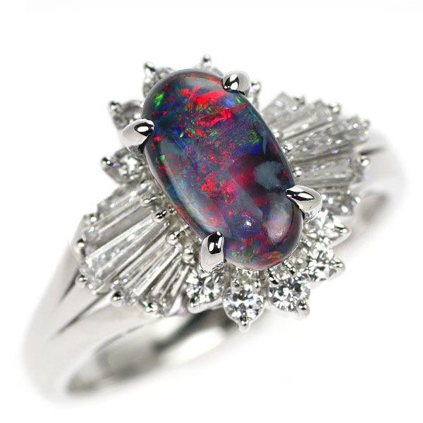 三越 Pt900 ブラック オパール ダイヤモンド リング 1.06ct D0