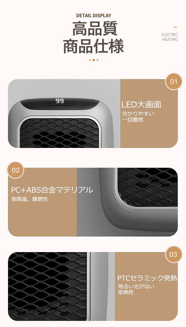 セラミックヒーター 壁掛け 小型 省エネ 電気温風機 液晶の数値表示 12時間タイミング 小型 デスクトップ オフィス 暖房機 リモコン - メルカリ