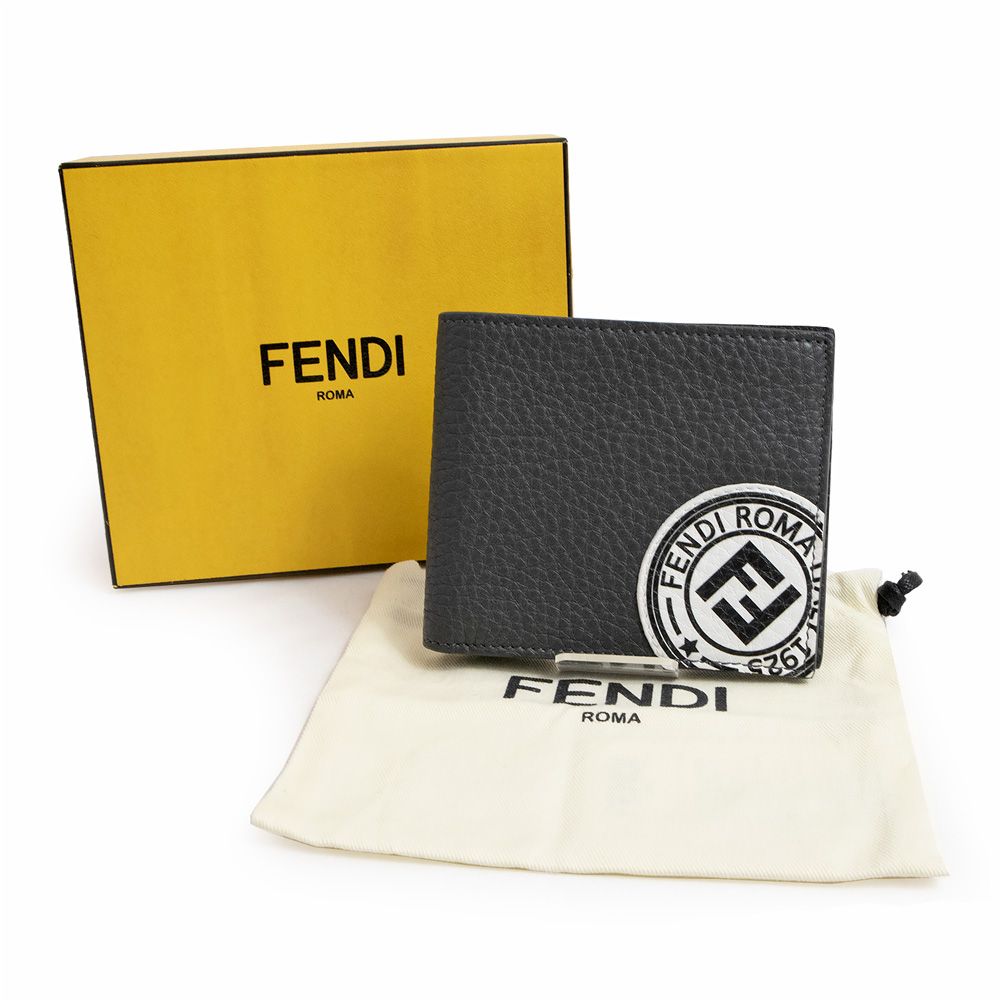 フェンディ FENDI FFロゴスタンプ 7M0169 A4NR コンパクトウォレット カーフレザー グレー ダークグレー×ホワイト 美品