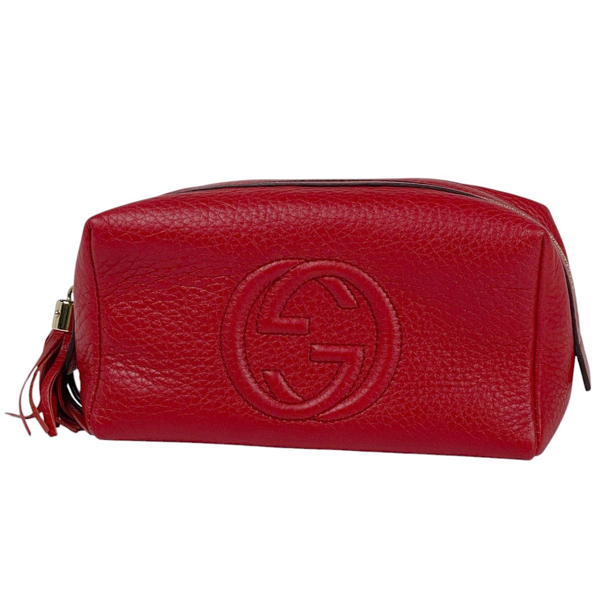 グッチ GUCCI ソーホー ポーチ メイク 小物入れ フリンジ インターロッキングG 化粧ポーチ レザー レッド 303636 レディース