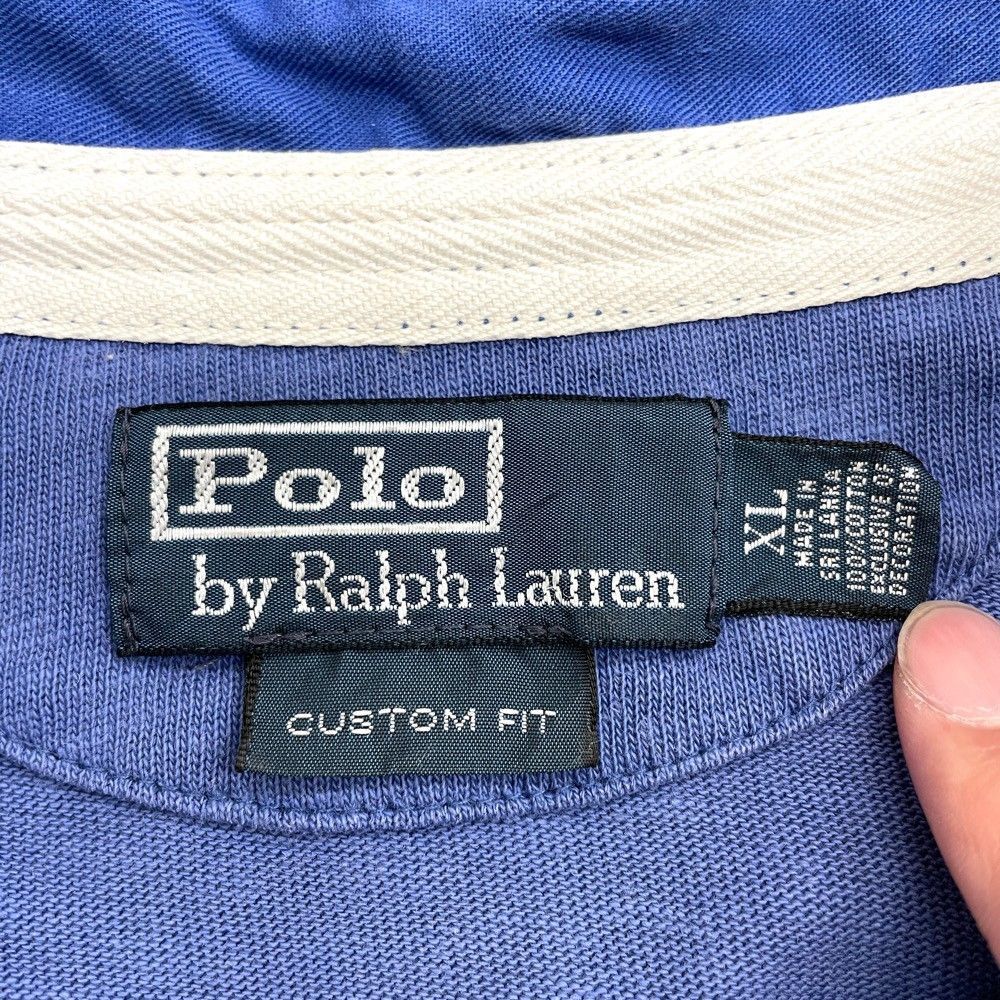 ポロ ラルフローレン ラガーシャツ ワッペン 刺繍 ロングスリーブ 長袖 XL ブルー